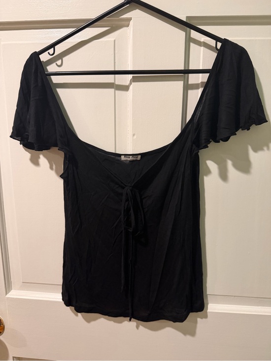 Miu Miu Tops - Vintage Miu Miu Black Tie-Front Scoop Neck Tank Top Flutter Sleeves Sm